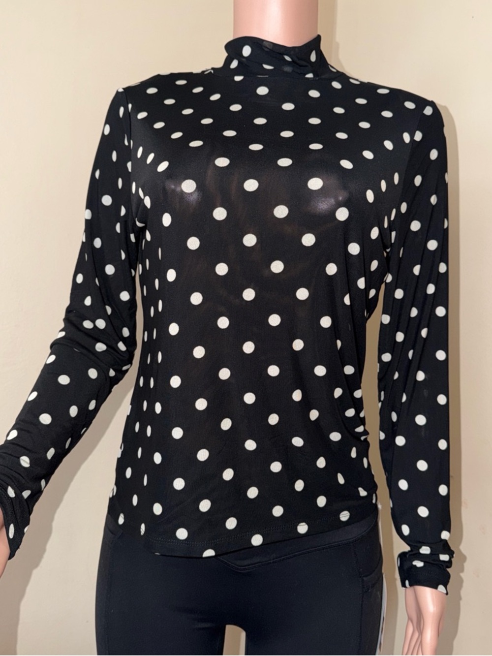 a new day Black and White Polka Dot Long-Sleeve Mock Neck Top